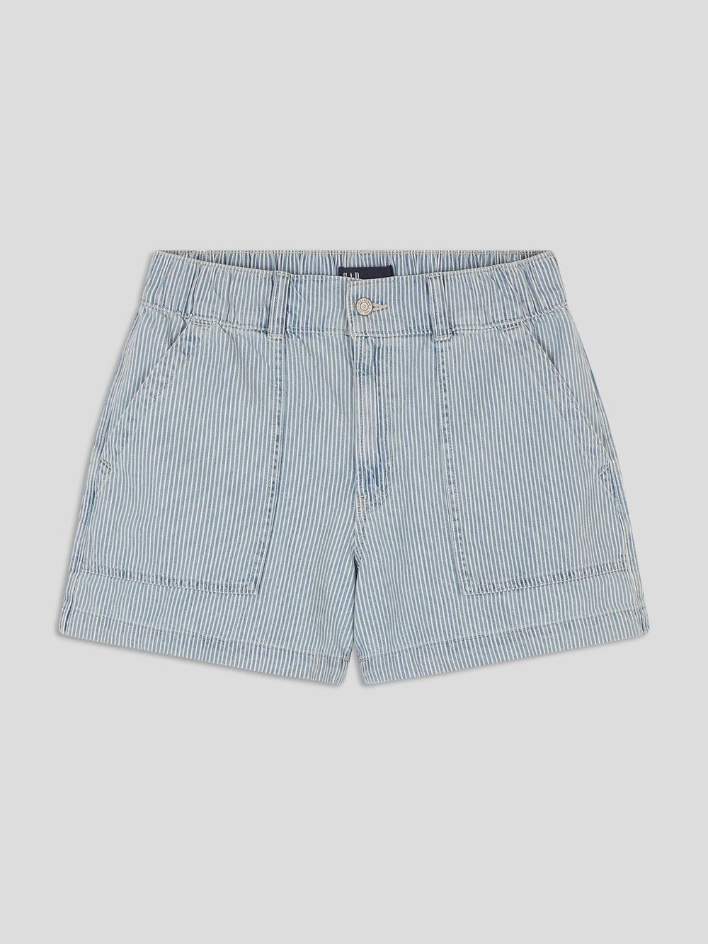 NWT Gap 4" High Rise SuperSoft Denim Utility Shorts Size L Railroad Stripe